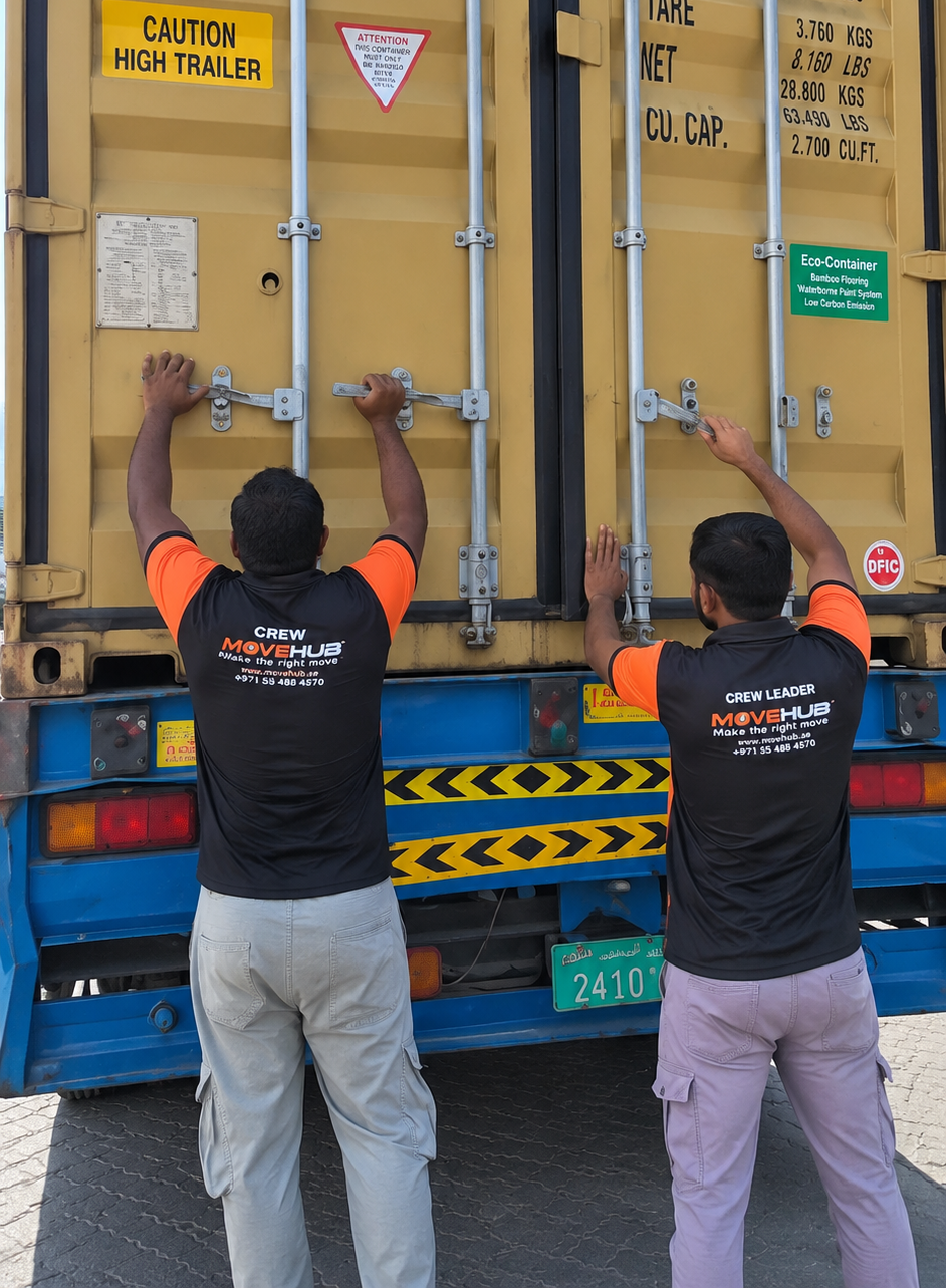 Packed household goods prepared for relocation from Dubai to Australia
