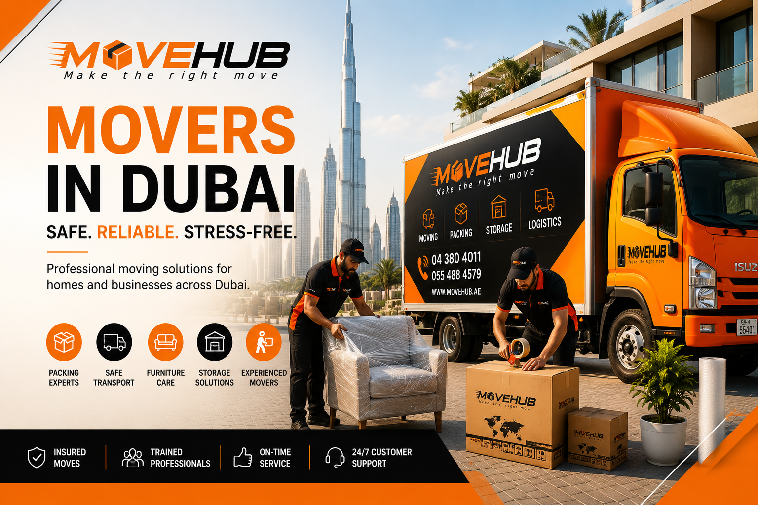 Professional movers in Dubai packing furniture during a house relocation